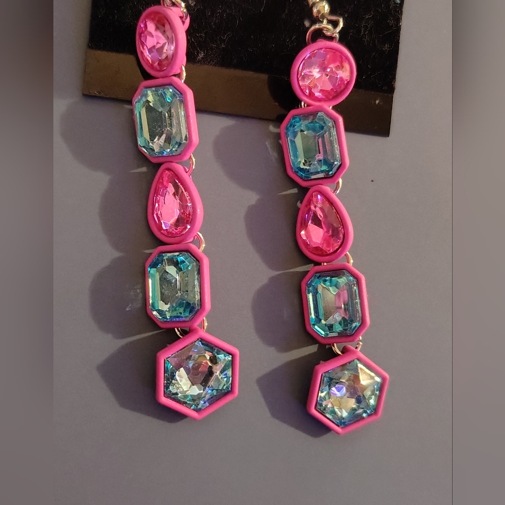 Pink and Blue Gemstone Earrings
